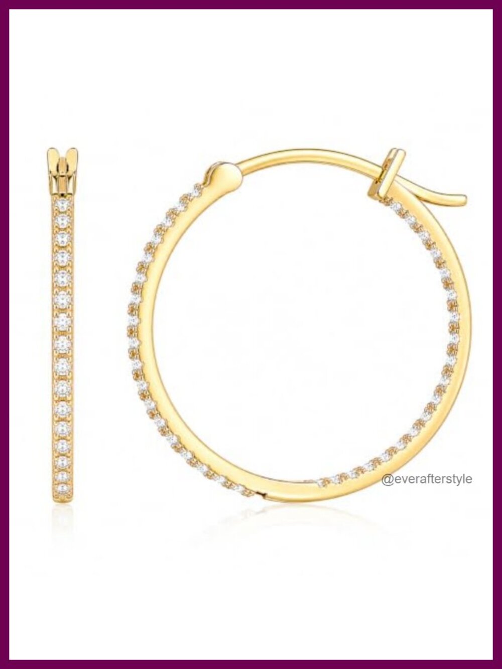 14K Gold CZ Dual-Sided Pave Huggie Hoop Earrings Women Lightweight Hinged